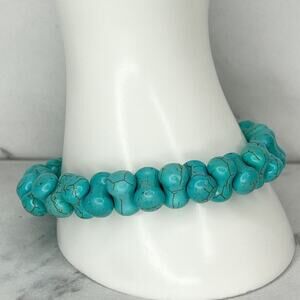 Chunky Faux Turquoise Beaded Stretch Bracelet